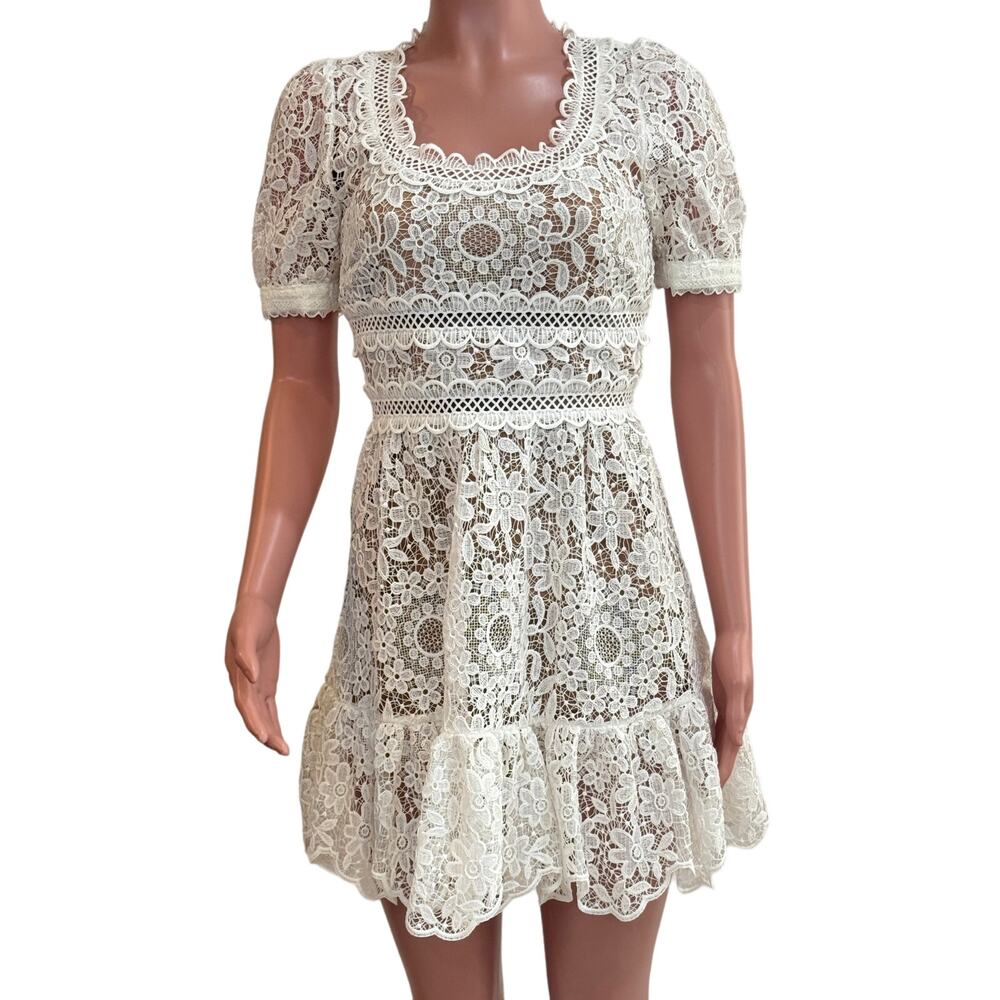 Self Portrait White Guipure Lace Mini Dress Womens 4 US Bridal Wedding